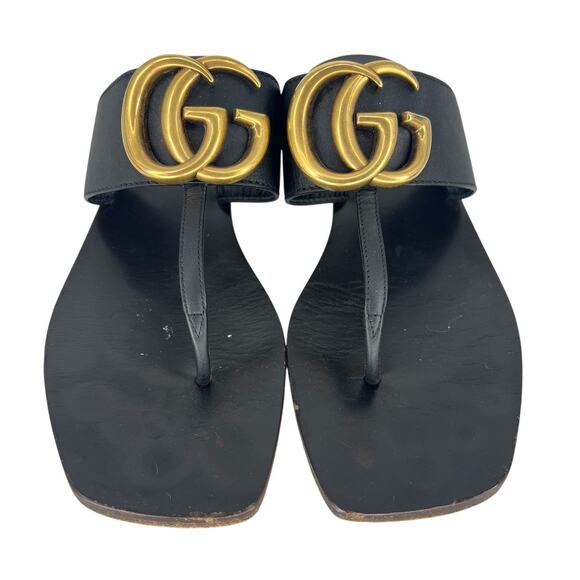 Gucci Marmont Logo Leather Thong Sandal in Black - Picture 4 of 16